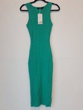 HAEOF Green Ribbed Knit Bodycon Midi Dress Size Small NWT